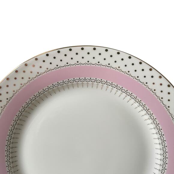 NEW Grace Teaware Fine Porcelain Salad Plates 8" Pink White Gold Dots Set of 4 - Picture 12 of 15